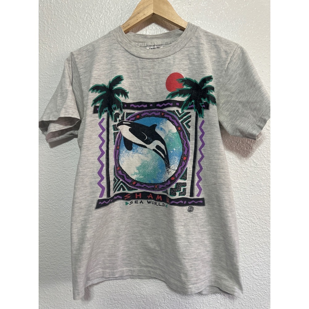 Vintage Sea World Shamu Orca Whale Graphic T Shirt Size M 90s Retro